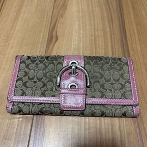 【L】COACH コーチ 長財布 シグネチャー ピンク ジャンク品