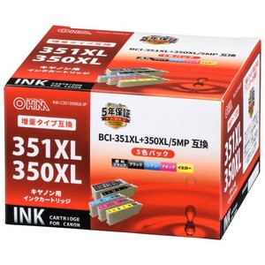 キヤノン互換インク BCI-351XL+350XL/5MP 顔料ブラック+4色入_INK-C351350XLB-5P 01-4164 オーム電機