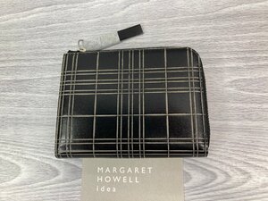 Ｌ字ジップ財布　ウオレット　コインケース付　型押しウインドウペインチェック　牛革　黒　英国MARGARET　HOWELL★未使用格安！