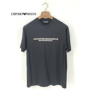 A9936/極美品 春夏 EMPORIO ARMANI アルマーニ 黒ラベル リヨセル コットン ストレッチ クルーネック Tシャツ カットソー M XL程 黒 メンズ