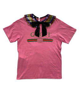 GUCCI Print Collared Cotton T-shirt 半袖Tシャツ ピンク XS グッチ 店舗受取可