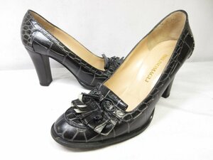 超美品 【ブルーノマリ Bruno Magli】 クロコ型押しレザー タッセル パンプス ヒール 靴 (レディース) size36 ブラック □30LZ4625□