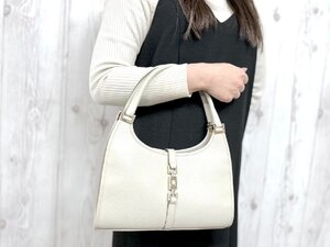 極美品 GUCCI グッチ ジャッキー ハンドバッグ バッグ レザー グレー 79584