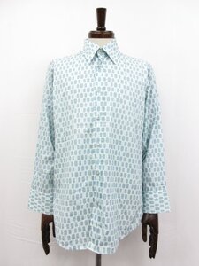 美品【ヒューゴボス HUGO BOSS】SLIM FIT コットン100％ 総柄シャツ (メンズ) sizeM オフホワイト×ライトブルー系 □33MK4116□