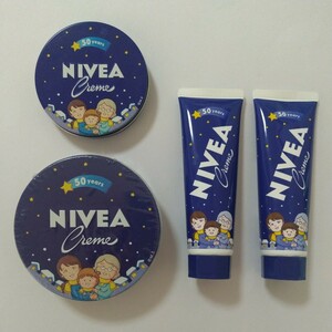 ☆花王 NIVEA ニベア さくらももこ コラボデザイン ニベアクリーム 缶 チューブ 4点セット 50周年 限定 訳あり 送料無料☆