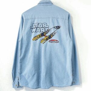 ■激レア■90s STAR WARS EPISODE1 ムービー 刺繍 シャンブレーシャツ L M相当 スターウォーズ 映画 Tシャツ USA製 80s ビンテージ