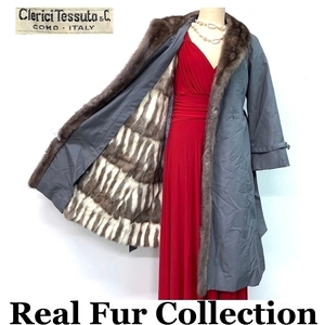 毛皮コート ミンク リス ClericiTessuto リアルファー realfur 本物毛皮 ロング丈 着丈102cm 裾周囲166cm club藤(N721)