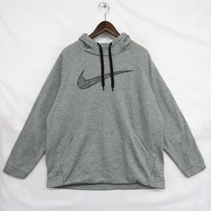 ビッグ サイズ XL ナイキ パーカー プルオーバー フーディー 裏地付き ロゴ ポリエステル 杢グレー NIKE 古着 1O0894