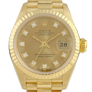 ロレックス ROLEX デイトジャスト 10Pダイヤ 69178G 腕時計 YG ダイヤモンド 自動巻き シャンパンゴールド レディース 【中古】