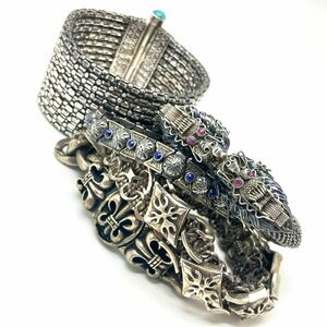 大ぶり!!［シルバーブレスレットおまとめ］j 約434g bracelet バングル bangle アクセサリー accessory 龍 ゴシック Dragon silver 925 CE0