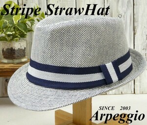 STRAW HAT　編み込み ストライプベルト ネイビー 男女OK　送料\350　ストロー　メンズ　レディース