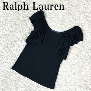 Ralph Lauren ラルフローレン フリルカットソー 155/80A ノースリーブ 袖なし ブラック 黒 レーヨン XS B1133