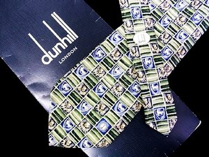 ♪今週の特売980円～♪0542♪状態並品【dunhill】ダンヒル【紋章 格子 ロゴ入 柄】ネクタイ♪