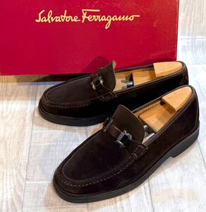 Salvatore Ferragamo フェラガモ◆26.5cm 8.5EE◆ガンチーニ モカシン ローファー 革靴 ビジネスシューズ ドレスシューズ ITALY製 スエード