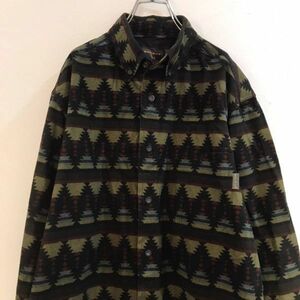 WOOD柄★WOOL RICH/ウールリッチ 長袖柄胸ポケット付きシャツ グリーン緑 ブラウン茶 Mサイズ メンズアウトドアキャンプ