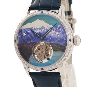 【3年保証】 T.FUKAMI　深見東州 晴天でキラキラしている白山と紫山潟 - K18WG無垢 純正ダイヤ トゥールビヨン 限定 手巻き メンズ 腕時計
