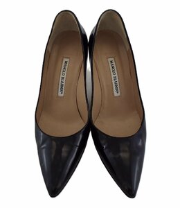 T3948〇MANOLO BLAHNIK(マノロ ブラニク)エナメル ハイヒール パンプス ブラック サイズ38