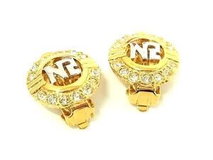 ■美品■ NINA RICCI ニナリッチ クリップ式 ロゴ イヤリング アクセサリー レディース ゴールド系×シルバー系 DF2671