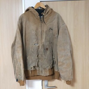 Carhartt カーハート ダック アクティブジャケット ダックパーカー 襤褸 ボロ クラッシュ レザータグ 2XL ブラウン(茶色）