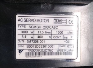 安川 中古 ＡＣサーボモーター ＳＧＭＧＨー２０ＣＡ６Ｃ １５００ＲＰＭ　1.8Kw