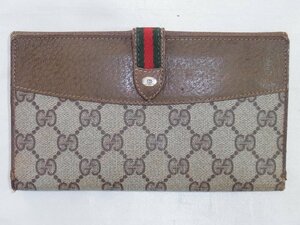 グッチ GUCCI 二つ折り長財布 GGキャンバス レザー ブラウン ヴィンテージ 中古品