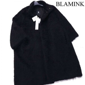 【新品 未使用】 BLAMINK ブラミンク 最高級♪ モヘア&ウール シャギー コート Sz.38　レディース 黒 定価26万★ 日本製　D1T01710_A#N