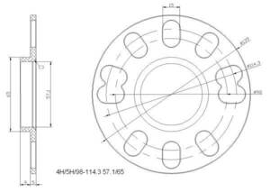 レイズホイール対応　鍛造ハブリング一体型スペーサー5ミリ65.0→57.1ミリマルチPCD　１枚