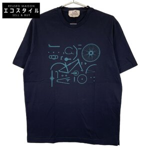 HERMES エルメス ネイビー プリントTシャツ ネイビー S トップス コットン メンズ 中古