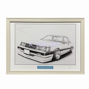 日産 NISSAN レパードF30【鉛筆画】名車 旧車 イラスト A4サイズ 額付き サイン入り