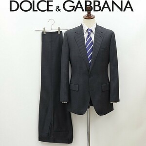 ◆DOLCE&GABBANA ドルチェ＆ガッバーナ SICILIA ストライプ柄 2釦 スーツ セットアップ チャコールグレー 46