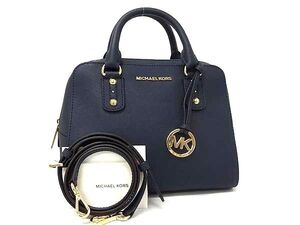 1円 ■極美品■ MICHAEL KORS マイケルコース レザー 2WAY ハンドバッグ トート ショルダー レディース ネイビー系 FJ3047