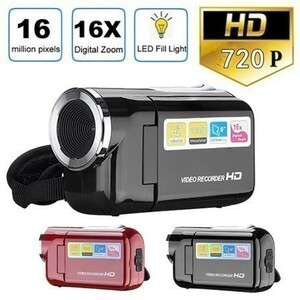 ビデオカメラ HD 720 1080p 16 画素デジタルカメラ LED フラッシュ 4x デジタルズーム 2.0 インチ 19Mar28　赤黒 ZCL551