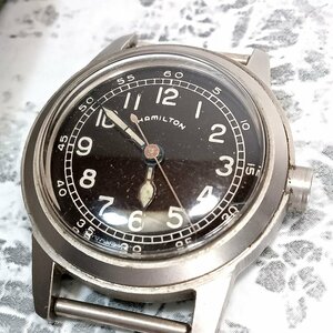 ジャンク品 不動品 Hamilton ハミルトン ミリタリーウォッチ 黒文字盤メンズ 腕時計 部品 ■nmx-969
