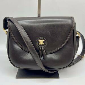 1円◎美品◎CELINE セリーヌ ショルダーバッグ ミニバッグ トリオンフ タッセル フラップ ダークブラウン茶 ゴールド 金具 レディース