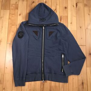 BAPE LOGO フルジップ パーカー Mサイズ ネイビー a bathing ape full zip hoodie エイプ ベイプ アベイシングエイプ w38