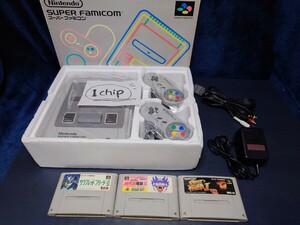 任天堂 スーパーファミコン 後期 1chip 希少 本体美品 すぐ遊べるセット コントローラ ケーブル アダプタ ソフト3本 SFC Nintendo レア
