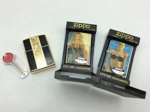 F84＃【火花確認済】ZIPPO ジッポ 3個まとめ アラベスク 女性 水着 オイルライター 火石・ケース付き 喫煙グッズ 喫煙具 現状品