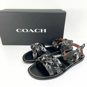 【新品未使用】COACH コーチ サンダルレザー 黒色 ブラック 5C 22cm Z422