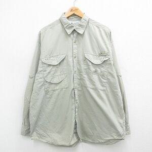 XL/古着 コロンビア 長袖 フィッシング シャツ メンズ ワンポイントロゴ PFG 大きいサイズ ロング丈 薄緑 グリーン 内側メッシュ spe 24aug