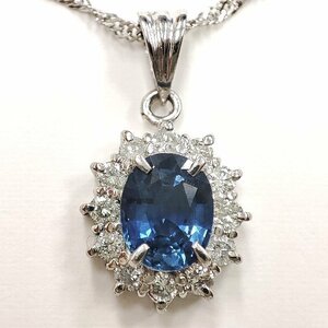 Y9015★Pt850/Pt 天然サファイア 1.09ct 天然ダイヤモンド 0.32ct ペンダントネックレス★40.5cm 4.2g 洗浄済み