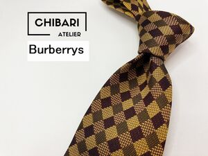 【超美品】Burberrys　バーバリー　ロゴ＆チェック柄 ネクタイ 3本以上 送料無料 メンズ ブラウン　光沢　1104277