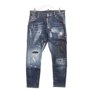 ディースクエアード 18AW CLASSIC KENNY TWIST JEAN ペイント ダメージ加工 ボタンフライ コットン デニムパンツ インディゴ S71LB0513