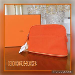 ●新品！未使用品●HERMES ボリードポーチ オレンジ エルメスカラー コットン 化粧ポーチ シンプル 贈り物 ギフト 新生活 クリスマス