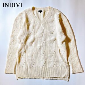 INDIVI インディヴィ プルオーバー ニット 38 M 白 Vネック レディース C102422-72