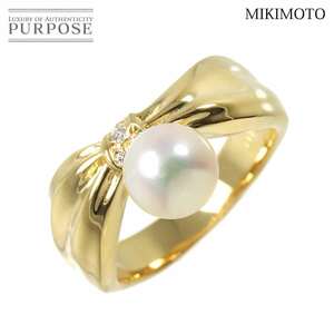 ミキモト MIKIMOTO 16号 リング アコヤ真珠 7.7mm ダイヤ K18 YG イエローゴールド 750 パール 指輪 Akoya Pearl Ring 90235746