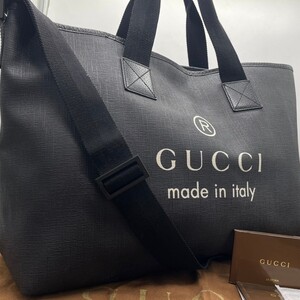 【希少品/極美品】グッチ GUCCI トートバッグ ブリーフケース ボストン 2way プリントロゴ ブラック 黒 大容量 メンズ 保存袋付き