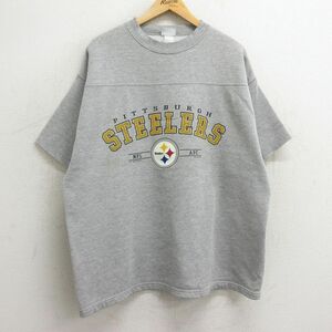 XL/古着 半袖 スウェット メンズ 00s NFL ピッツバーグスティーラーズ クルーネック グレー 霜降り アメフト スーパーボウル 24may16 中古