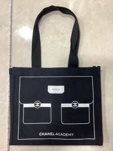 1円〜 未使用保管品 シャネル ノベルティ 非売品 CHANEL ACADEMY VIPギフト トートバッグ ブラック 帆布 スクエア キャンバス プリント