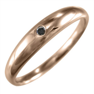k18ピンクゴールド 丸い 指輪 1粒 石 4月誕生石 ブラックダイヤ