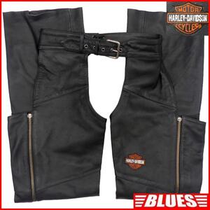 即決★HARLEY DAVIDSON★レザーチャップス レザーパンツ ハーレーダビッドソン メンズ S 黒 本革 ライダースパンツ 本皮 ツーリング ロック